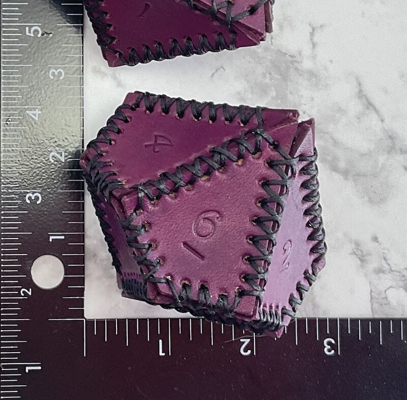 d10 leather in purple with ruler