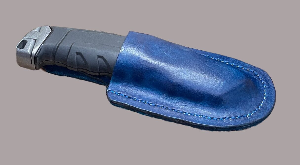 knife sheath holder leather in blue grey bg